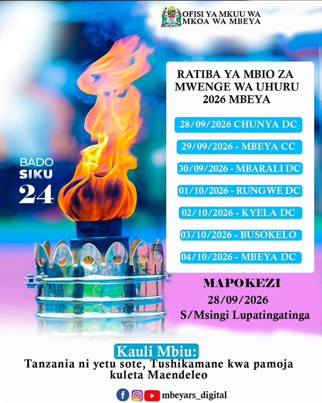 RATIBA YA MWENGE WA UHURU 2026 MBEYA